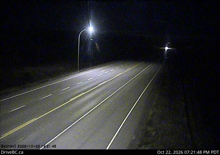 DriveBC camera: Highway 16 at Bobtail Forest Road near Bednesti Lake between Prince George and Vanderhoof, looking east.