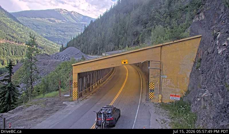 Live DriveBC webcam: Jack MacDonald Snowshed — West on Highway 1 (Rogers Pass)