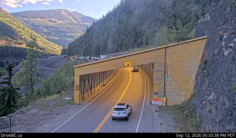 Live DriveBC webcam: Jack MacDonald Snowshed — West on Highway 1 (Rogers Pass)