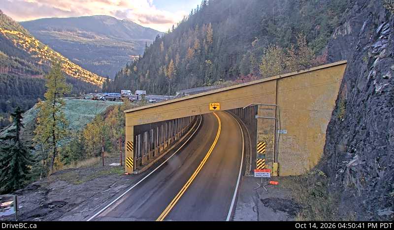 Live DriveBC webcam: Jack MacDonald Snowshed — West on Highway 1 (Rogers Pass)