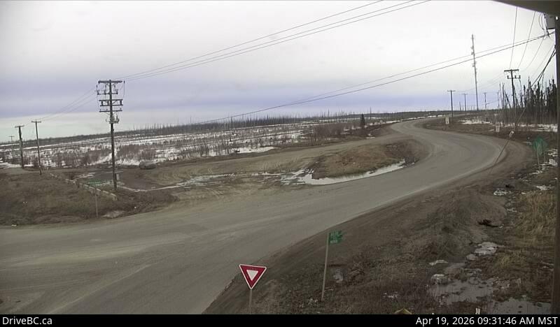 Highway 97 at Mile 73 Road about 44 km north of Fort St. John, looking east.