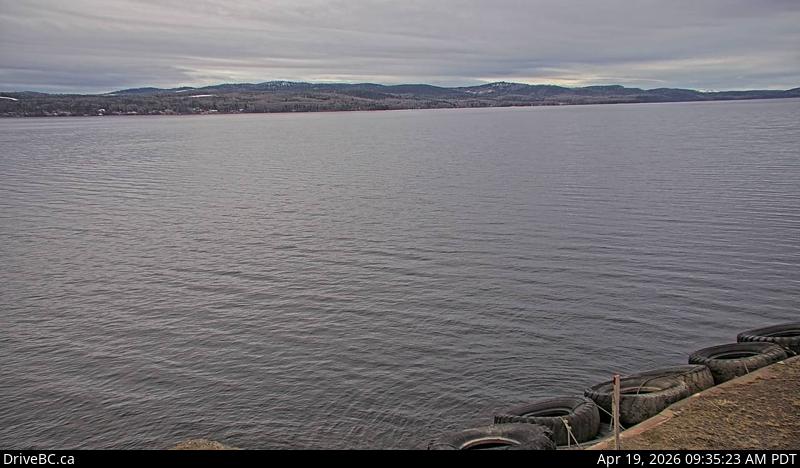 Highway 35 at Francois Lake Northbank Ferry Landing, looking at vessel loading area.
