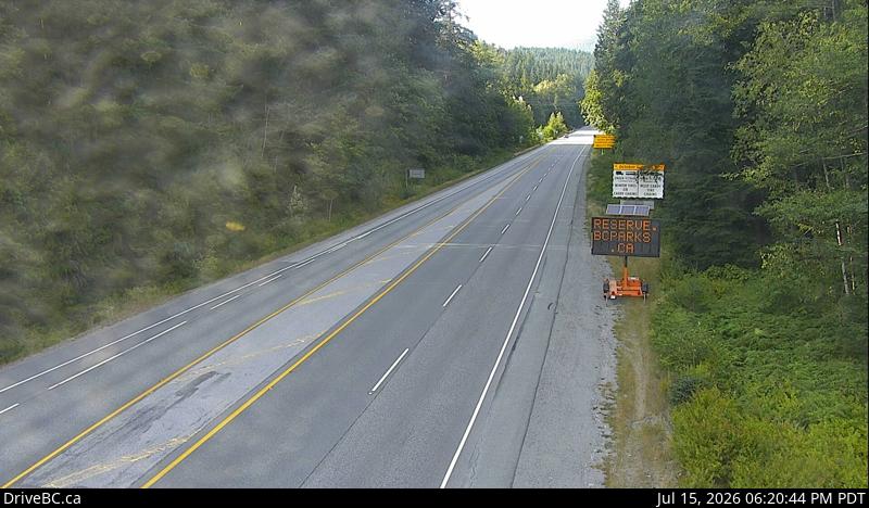 DriveBC webcam: Alice Lake — North on Highway 99 (Sea to Sky Highway)