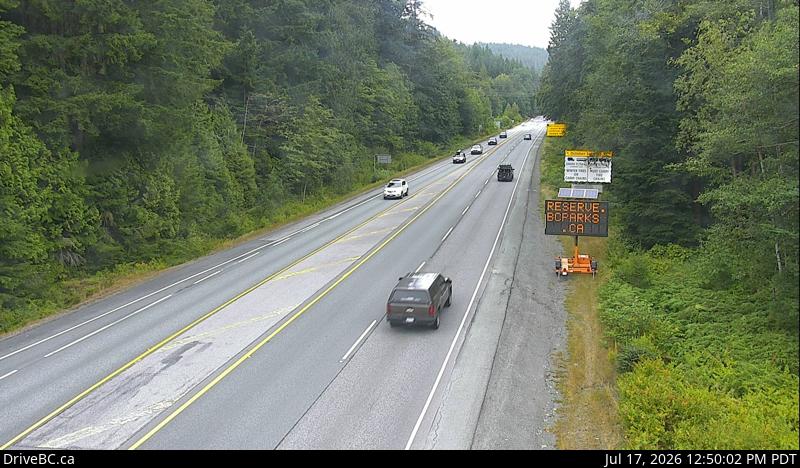DriveBC webcam: Alice Lake — North on Highway 99 (Sea to Sky Highway)