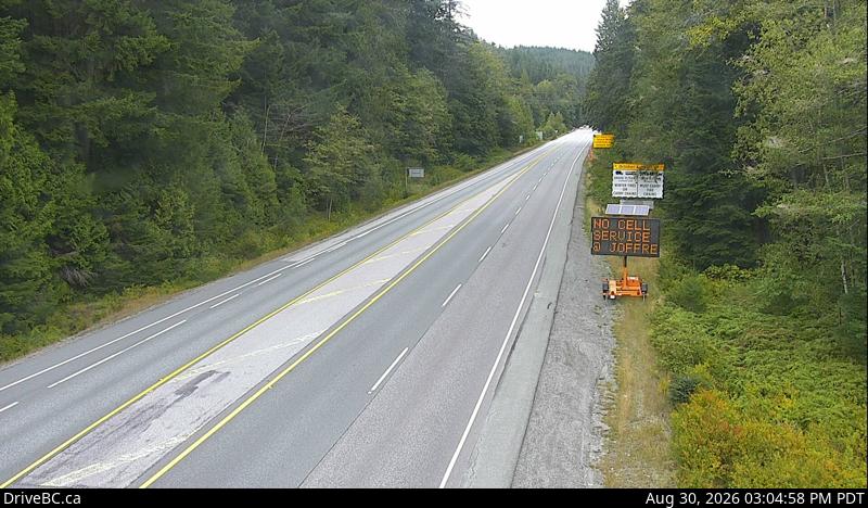 DriveBC webcam: Alice Lake — North on Highway 99 (Sea to Sky Highway)