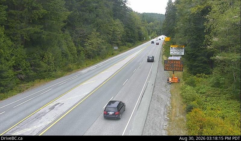 DriveBC webcam: Alice Lake — North on Highway 99 (Sea to Sky Highway)
