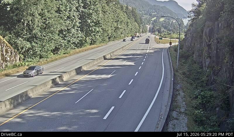 Live DriveBC webcam: Furry Creek — South on Highway 99 (Sea to Sky)