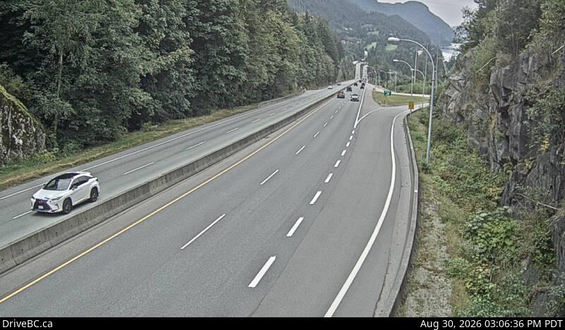 DriveBC webcam: Furry Creek — South on Highway 99 (Sea to Sky Highway)