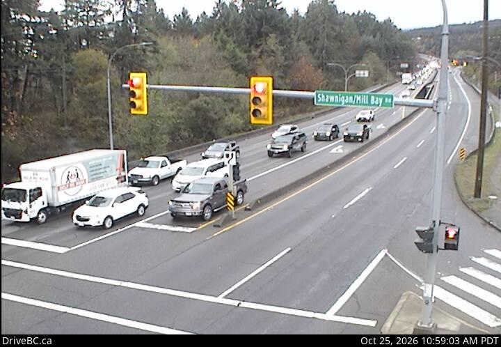 DriveBC webcam: Mill Bay — South on Highway 1 (Malahat)