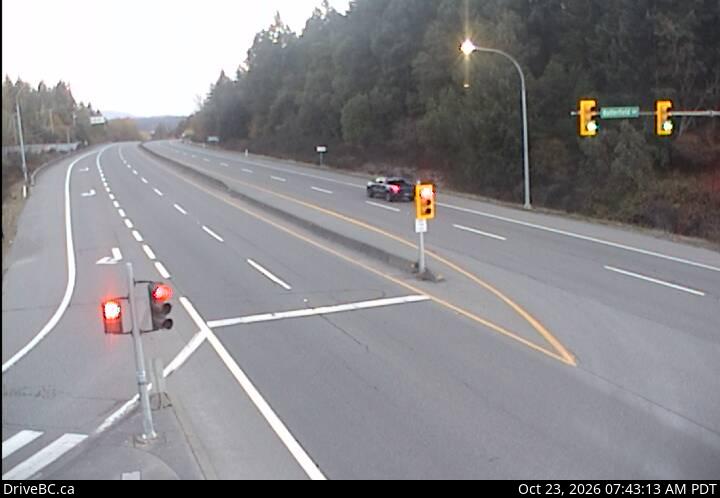 DriveBC webcam: Butterfield Road — North on Highway 1 (Malahat)