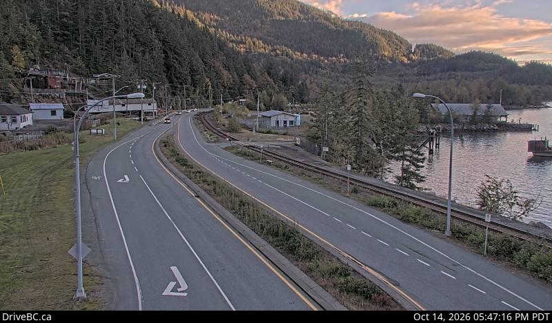 DriveBC webcam: Britannia Beach — South on Highway 99 (Sea to Sky Highway)