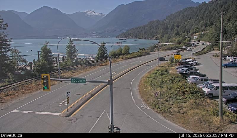 Live DriveBC webcam: Britannia Beach — North on Highway 99 (Sea to Sky)