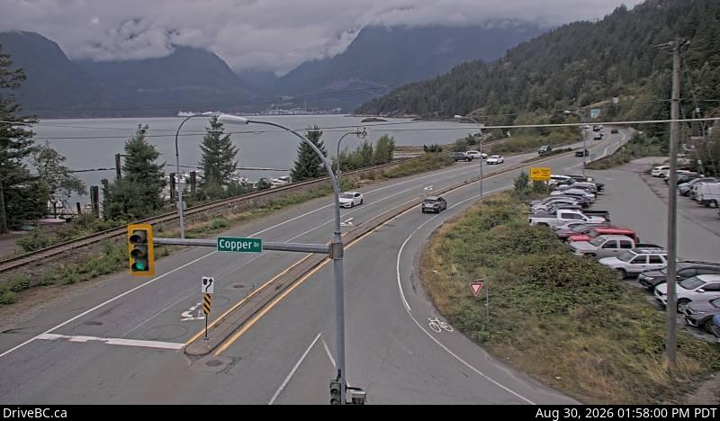 Live DriveBC webcam: Britannia Beach — North on Highway 99 (Sea to Sky)