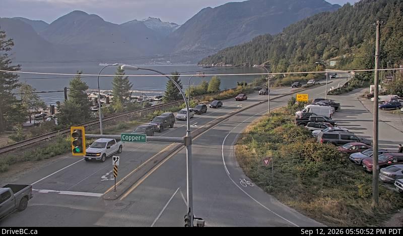 Live DriveBC webcam: Britannia Beach — North on Highway 99 (Sea to Sky)