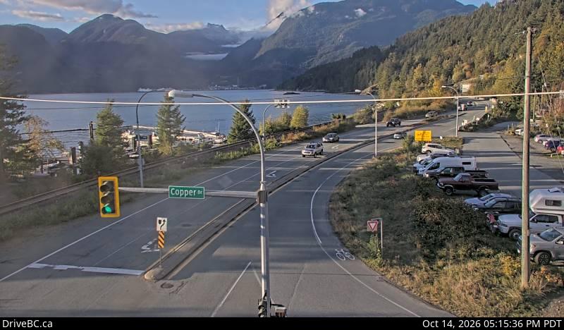 Live DriveBC webcam: Britannia Beach — North on Highway 99 (Sea to Sky)