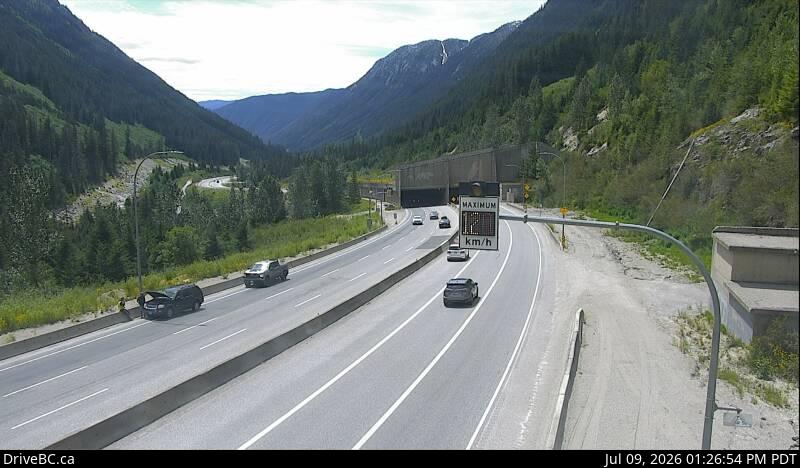 Great Bear Snowshed — South — Hwy 5 at the Great Bear Snowshed, looking south