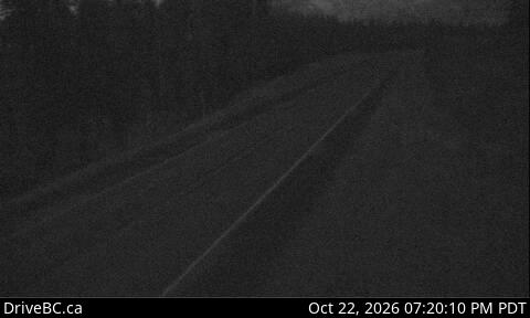 DriveBC camera: Highway 97 about 25 km north of Quesnel near Hush Lake Road, looking north.