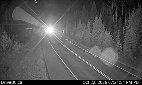 DriveBC camera: Highway 97 near Whiskers Point Provincial Park entrance on the east side of McLeod Lake, looking north.