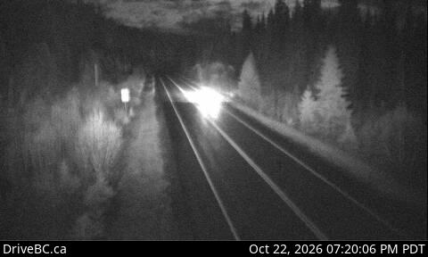 DriveBC camera: Highway 16 about 0.4 km east of the Slim Creek Rest Area, looking east.